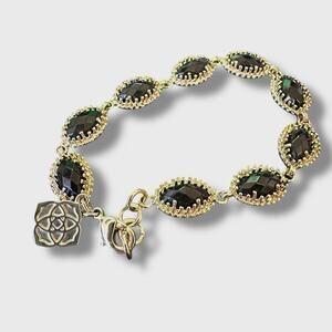 Kendra Scott Jana Line Black Gold Embossed Marquise-Cut Slinky Line Bracelet